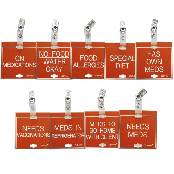 Clip-Its Cage Tag - Medication & Special Diet Considerations Variety Pack of 9 (orange with white text)