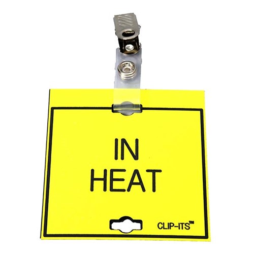 Clip-Its Cage Tag - In Heat (yellow with black text)