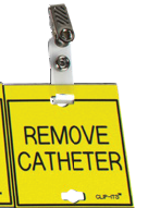 Clip-Its Cage Tag - Remove Catheter (yellow with black text)