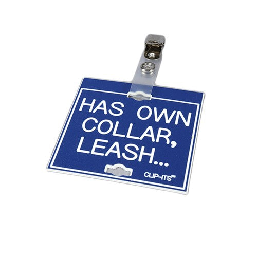 Clip-Its Cage Tag - Has Own Collar, Leash (blue with white text)