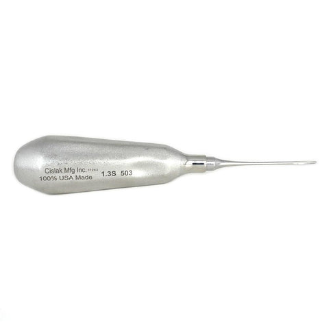 Shop online for the veterinary dental Cislak 1.3mm Straight Elevator (stainless steel). The tip is useful for extraction in small places. Available in XS & REG.