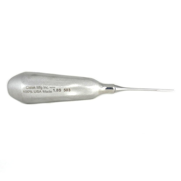 Shop online for the veterinary dental Cislak 1.8mm Straight Feline Elevator. The fin tip is useful for extraction in small places. Available in XS and REG.