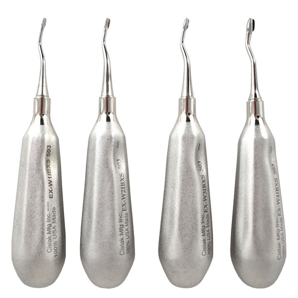 Veterinary dental Cislak Inside-Bent Winged Elevator Kit (EX-WIB1-4). Available for sale in x-small and regular handle sizes.