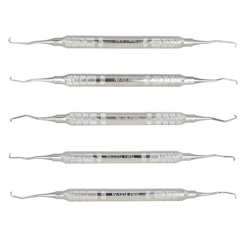 Shop online at Serona for the veterinary dental Cislak 5 Piece "NV" Feline Curette Kit (small blades). Available for purchase in stainless steel and Z-SOFT.