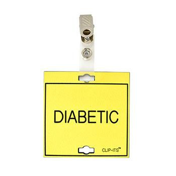 Veterinary dental yellow with black text clip-its cage tag in "Diabetic" from MAI. 