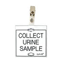 Veterinary dental white with black text clip-its cage tag in "Collect Urine Sample" from MAI. 