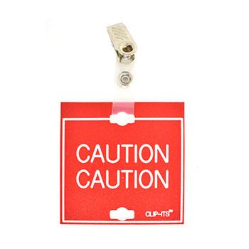 Veterinary dental red with white text clip-its cage tag in "Caution" from MAI. 