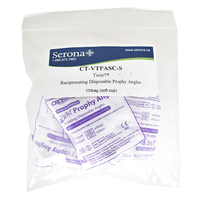 Shop online at Serona for the veterinary dental Crosstex Twist Disposable Oscillating Prophy Angle, Soft Cup, available for sale in packages of 10 or 100/bag.
