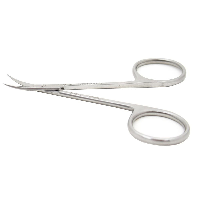 Shop online for the veterinary dental Cislak Micro-Iris Curved Scissors (premium version), which are crafted from stainless steel. Measurement: 3.50"/9 cm.