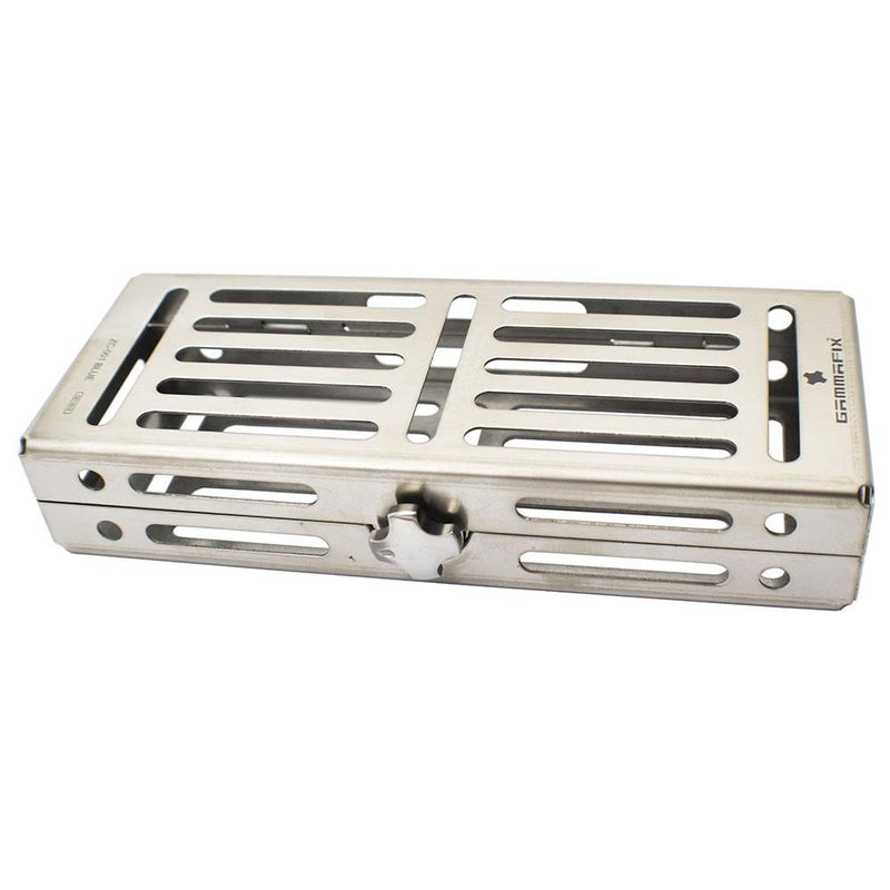 Veterinary dental Cislak 5 Instrument Clamshell Style Stainless Instrument Tray. Dimensions are: 3.25" W x 7.0" L x 0.5" D.