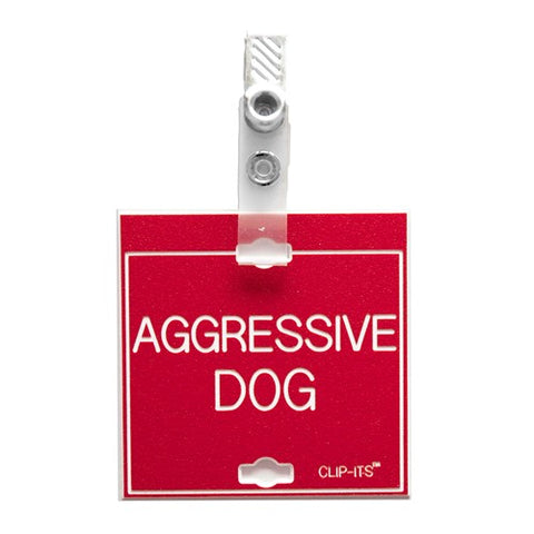 Clip-Its Cage Tag - Aggressive Dog (red with white text)